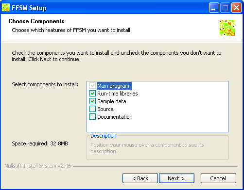 FFSM++ installer for windows, component selection page.
